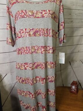 LuLaRoe Gray Dress with Pink Floral Stripe Accents